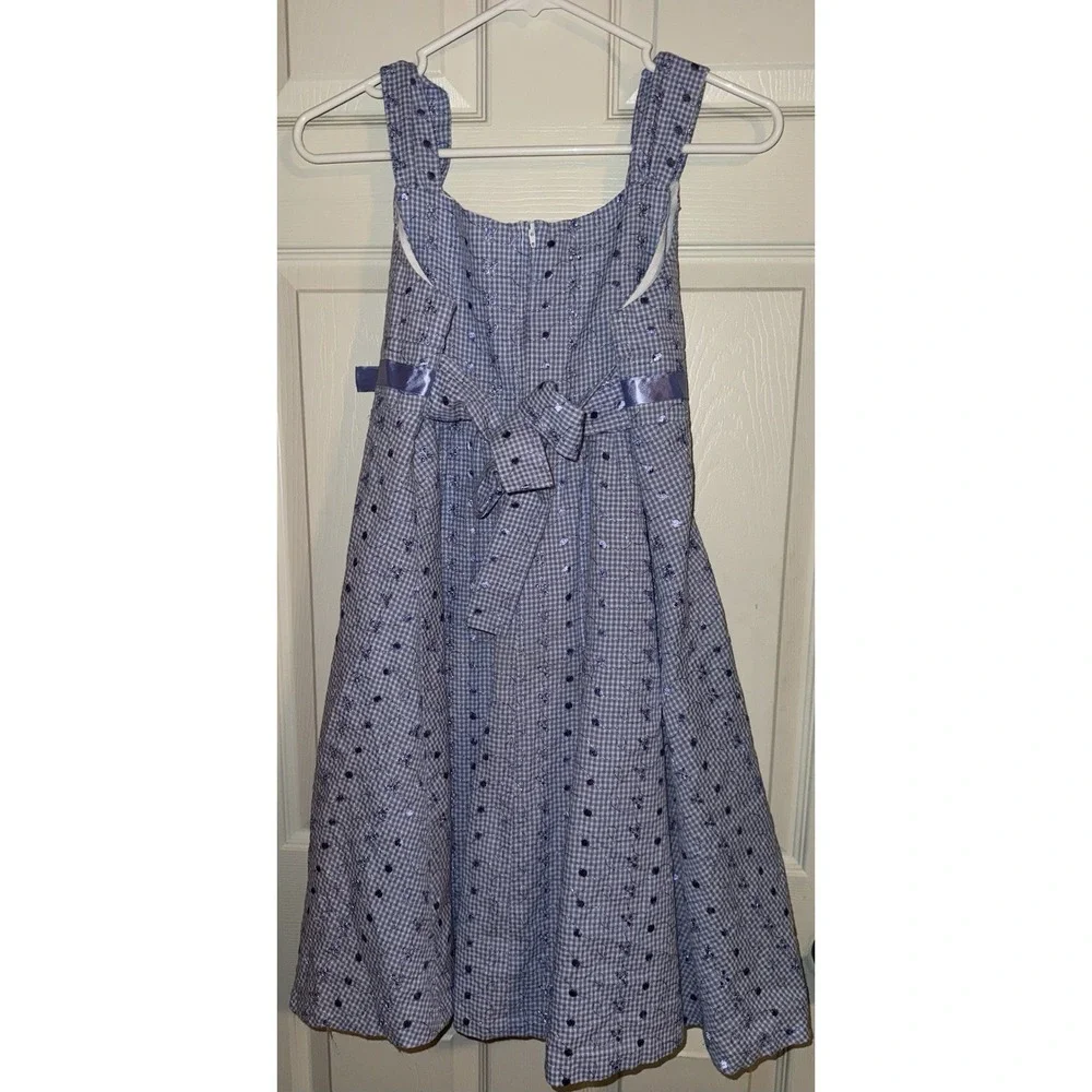Bonnie Jean Spring Dress Girls 14.5 , Blue Gingham Seersucker , Embroider Easter